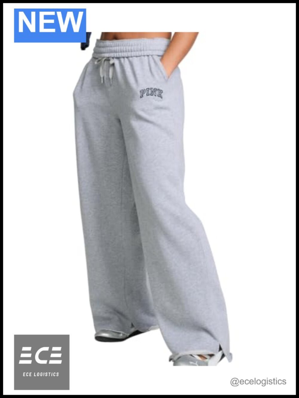 Wide Leg Fleece Sweatpants Split Hem Elastic Waist Drawcord Relaxed Fit
